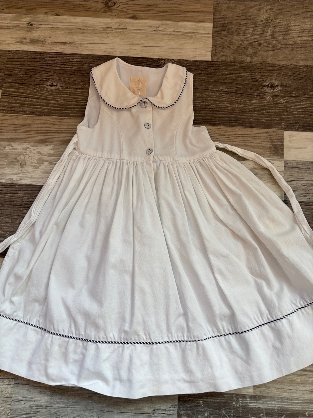 Laura Ashley White Girls' Dress with Navy Trim